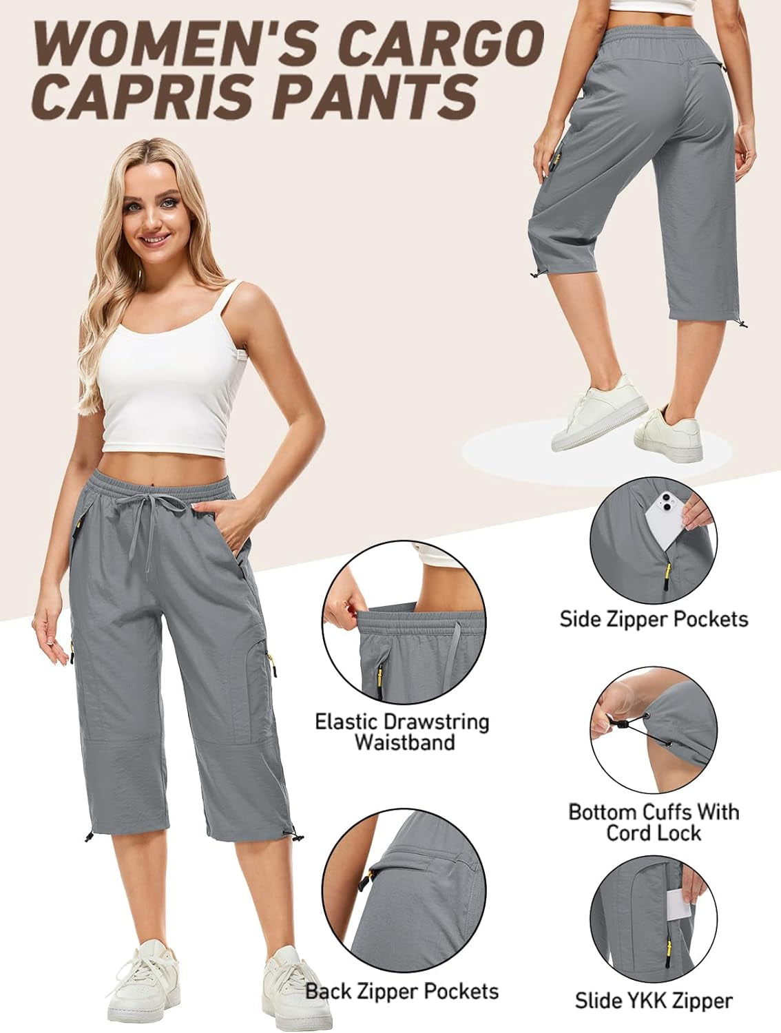 Women'S Cargo Capris Pants Casual Hiking Pants Lightweight Quick Dry Travel Summer Pants for Women
