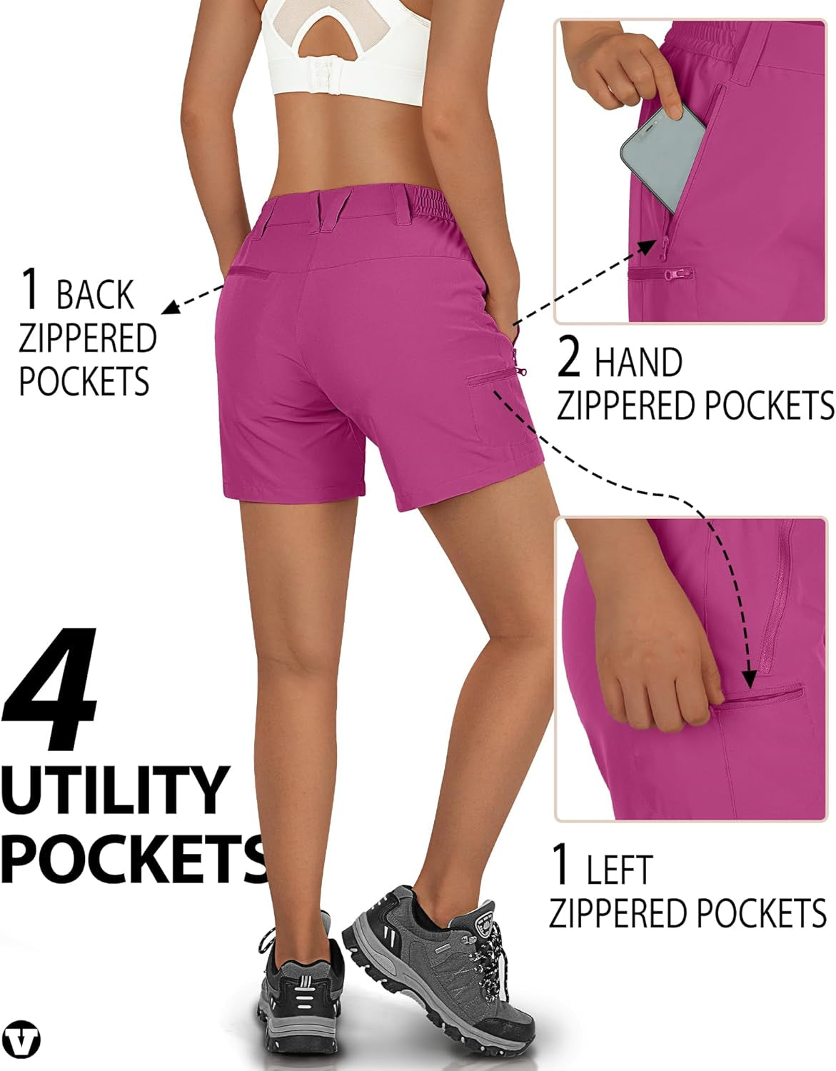 Women'S Hiking Shorts Stretch Lightweight Golf Shorts Quick Dry UPF 50+ 5 Inch Cargo Short for Camping