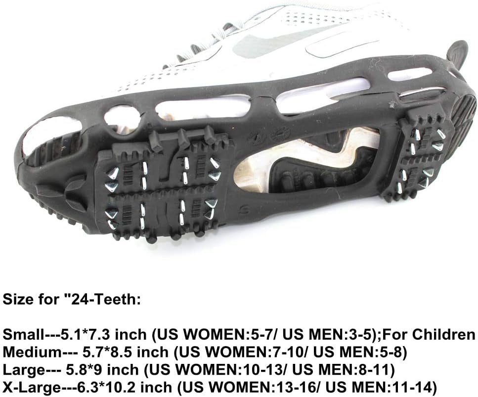 Ice Cleats Grippers for Shoes and Boots 24 Teeth Crampons 10 Teeth Tiny Spikes Ice Cleats for Walk on Ice Snow and Freezing Mud