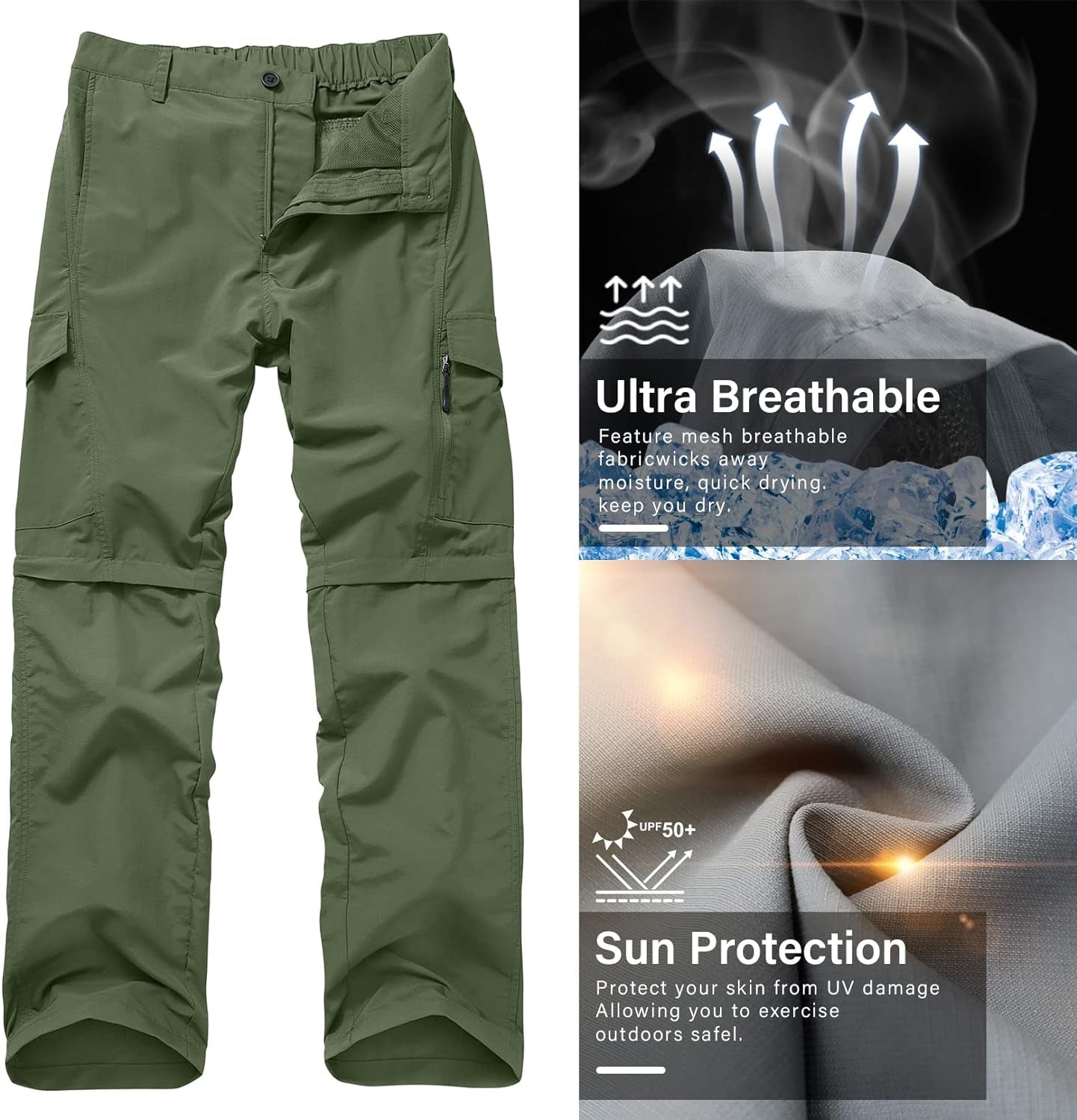 Mens Hiking Pants Quick Dry Lightweight Fishing Convertible Zip off Safari Trousers