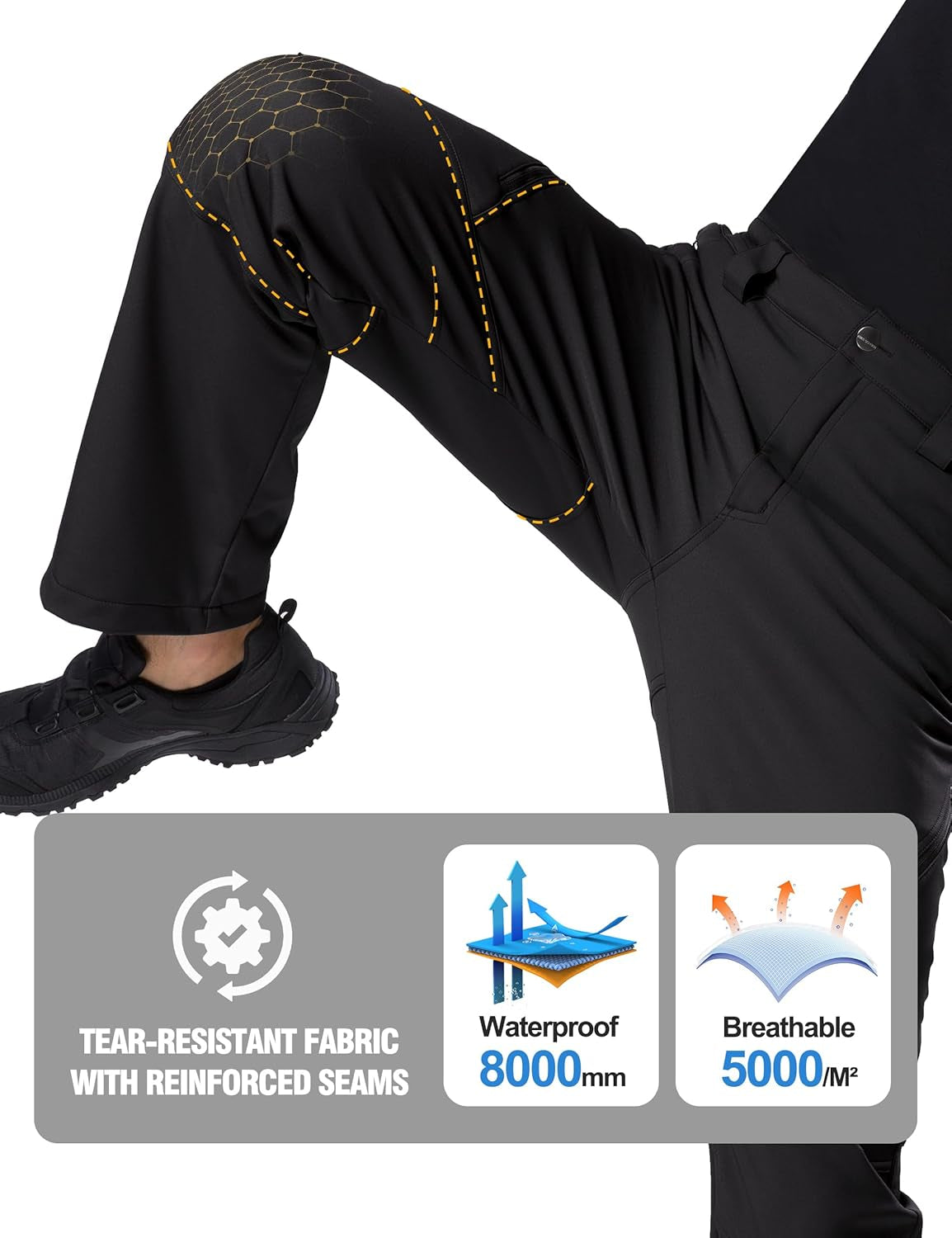 Men'S Fleece Lined Outdoor Cargo Hiking Pants Water Repellent Softshell Snow Ski Pants with Zipper Pockets