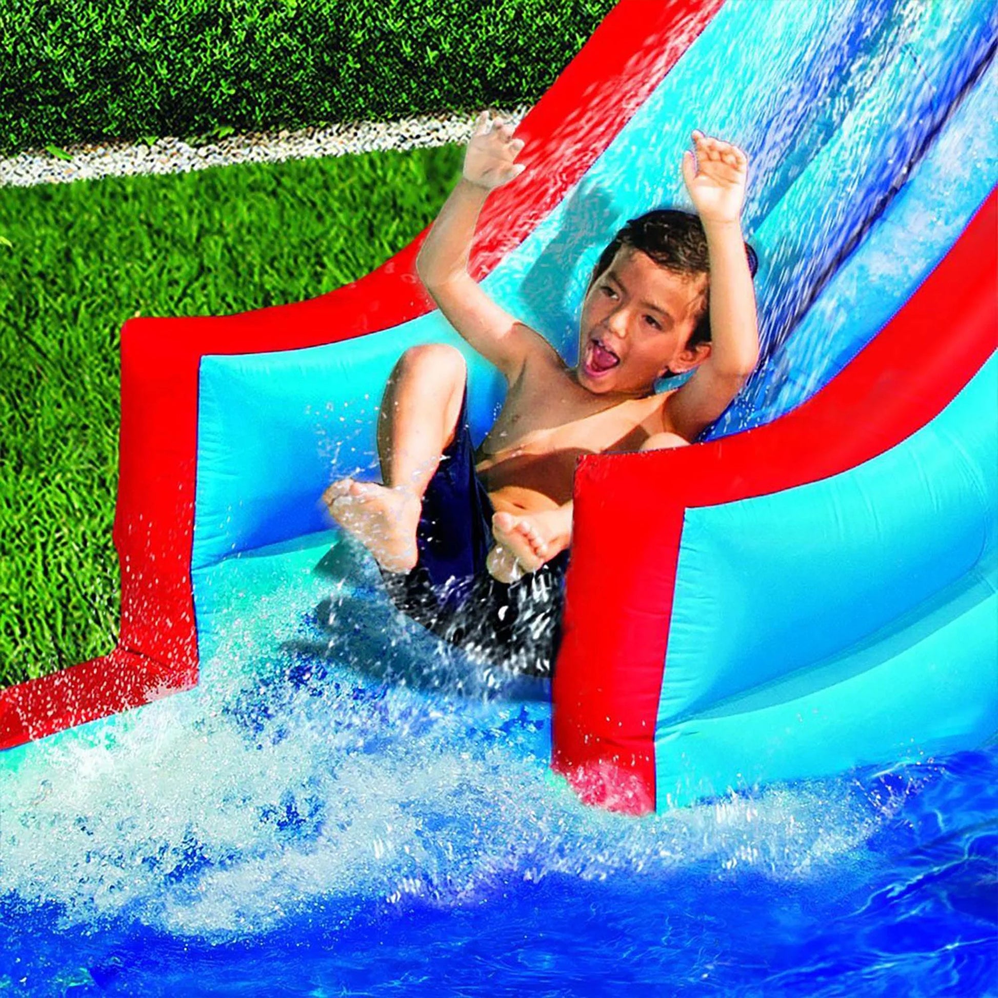 Slide N Soak Inflatable Outdoor Kids Splash Pool Water Park, Ages 5+