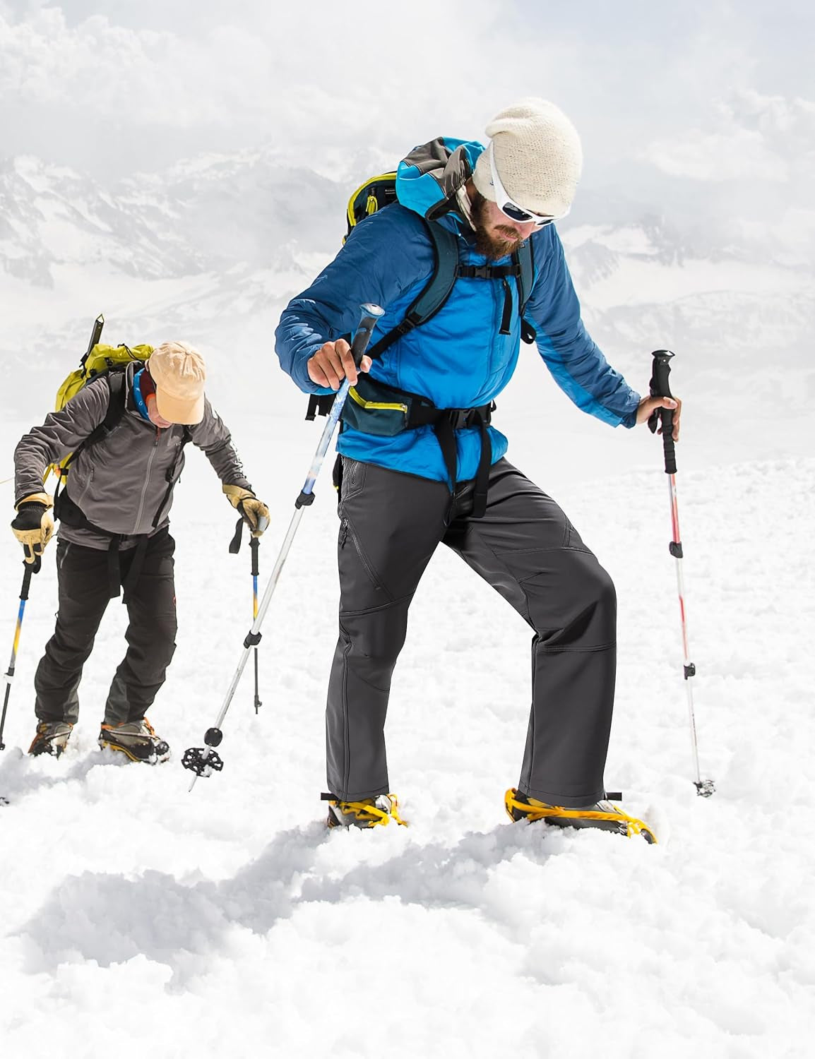 Men'S Fleece Lined Outdoor Cargo Hiking Pants Water Repellent Softshell Snow Ski Pants with Zipper Pockets