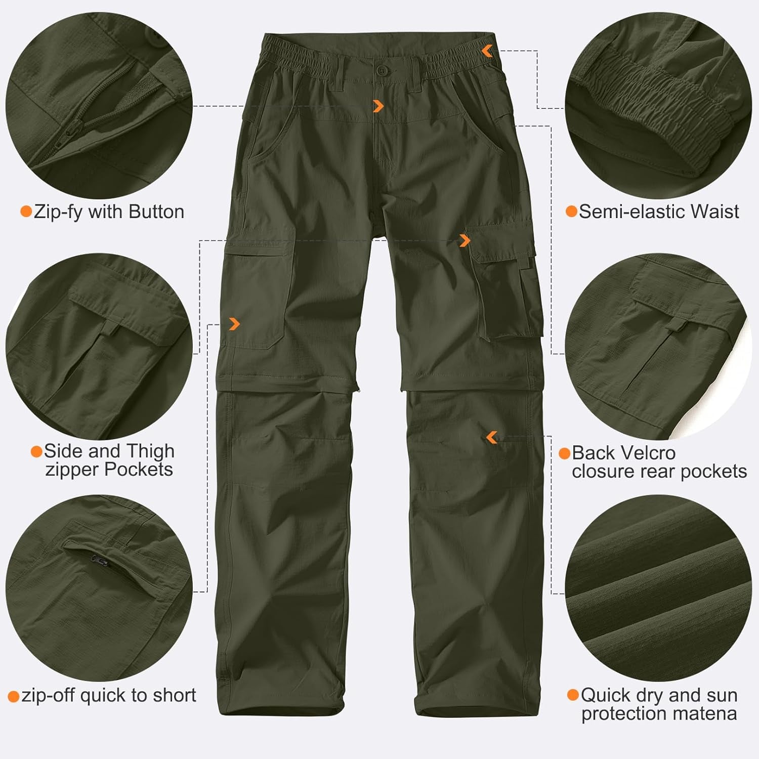 Men'S Outdoor Quick Dry Convertible Lightweight Hiking Fishing Zip off Safari Trousers