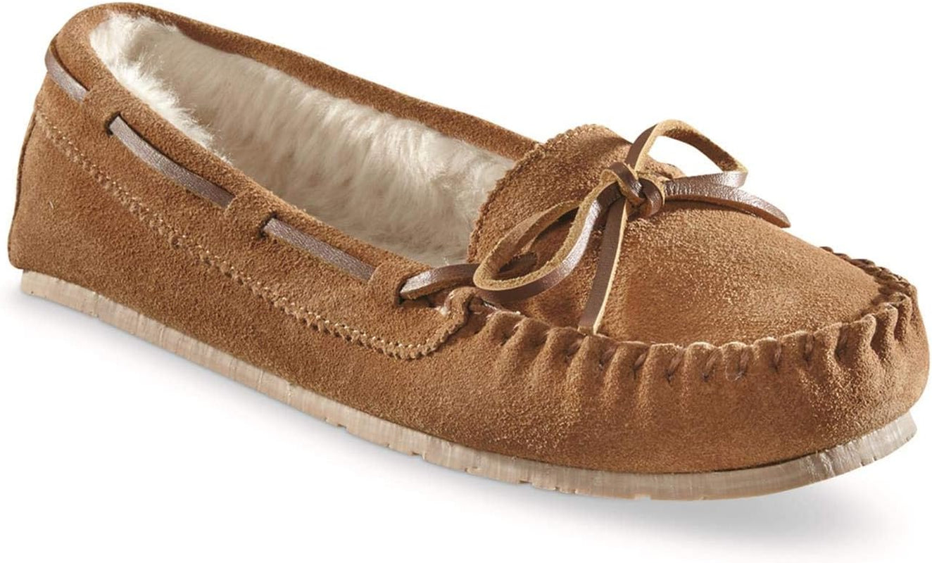 Fur-Lined Moccasin Slipper Shoes for Women, Ladies Bedroom House Slippers, Indoor and Outdoor