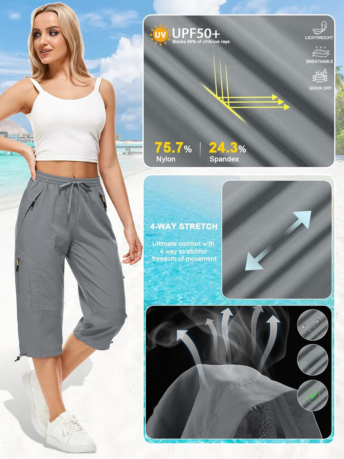 Women'S Cargo Capris Pants Casual Hiking Pants Lightweight Quick Dry Travel Summer Pants for Women