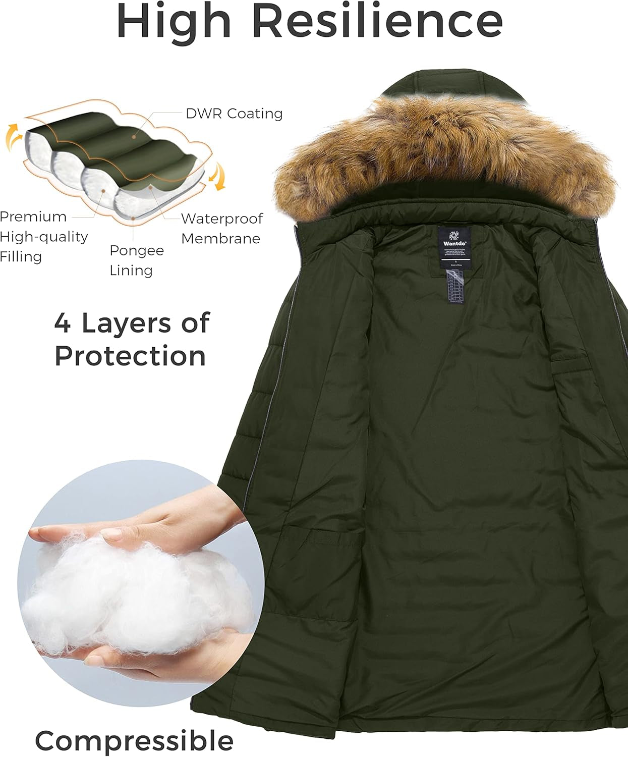 Women'S Long Winter Puffer Coat Warm Waterproof Jackets with Faux Fur Hood