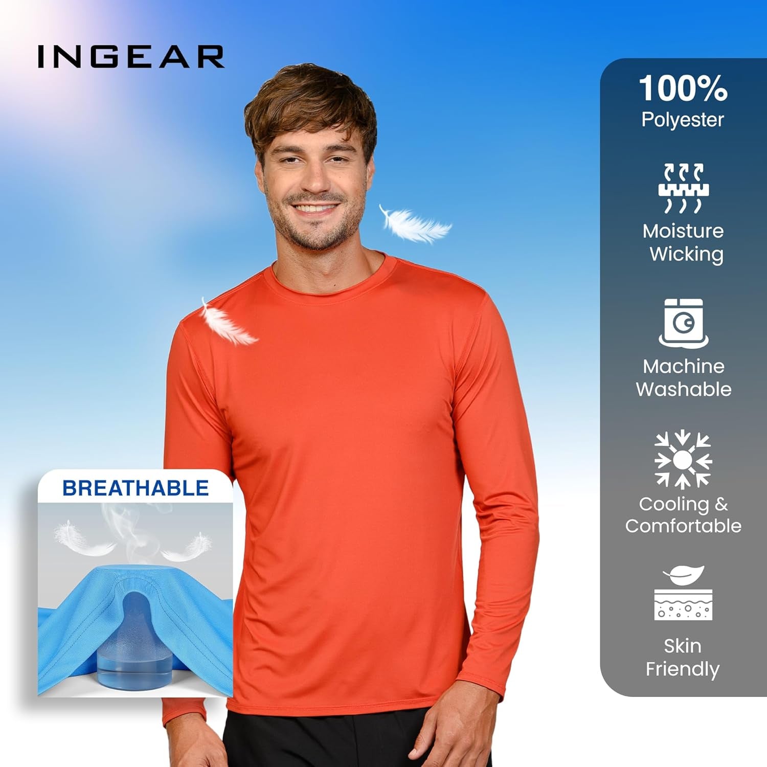 Men'S UPF 50+ Long Sleeve Sun Shirt, Quick-Dry UV Protection Rash Guard for Fishing, Hiking, Swimming