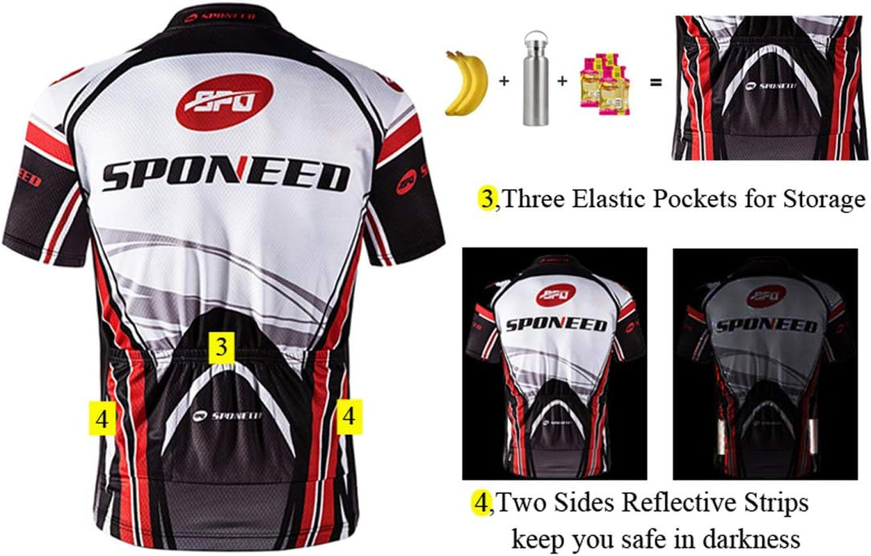 Men'S Cycling Jerseys Tops Biking Shirts Short Sleeve Bike Clothing Full Zipper Bicycle Jacket with Pockets