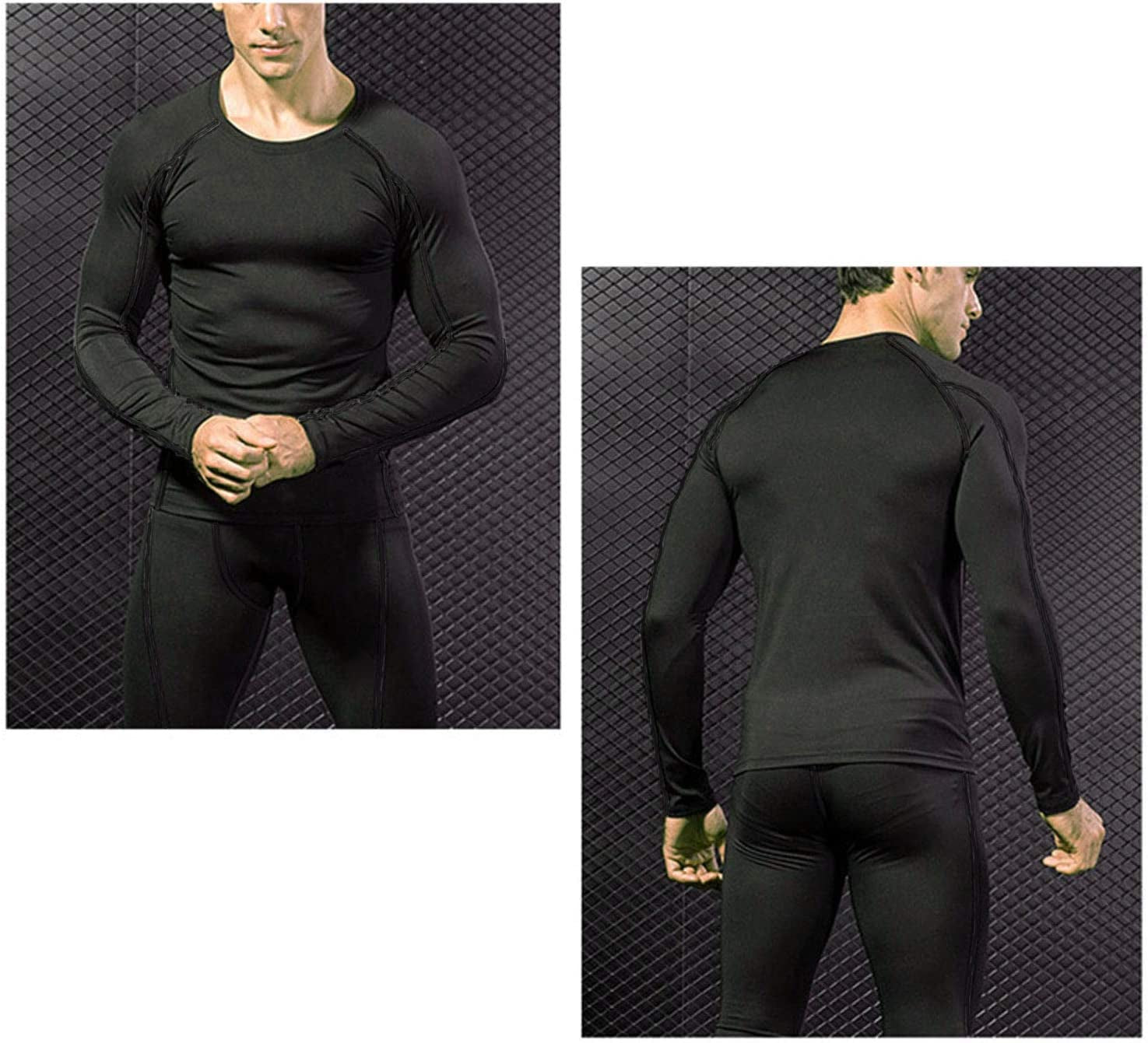 Mens Workout Compression Set Pants and Long Sleeve Shirts Winter Warm Thermal Baselayer Top & Bottom