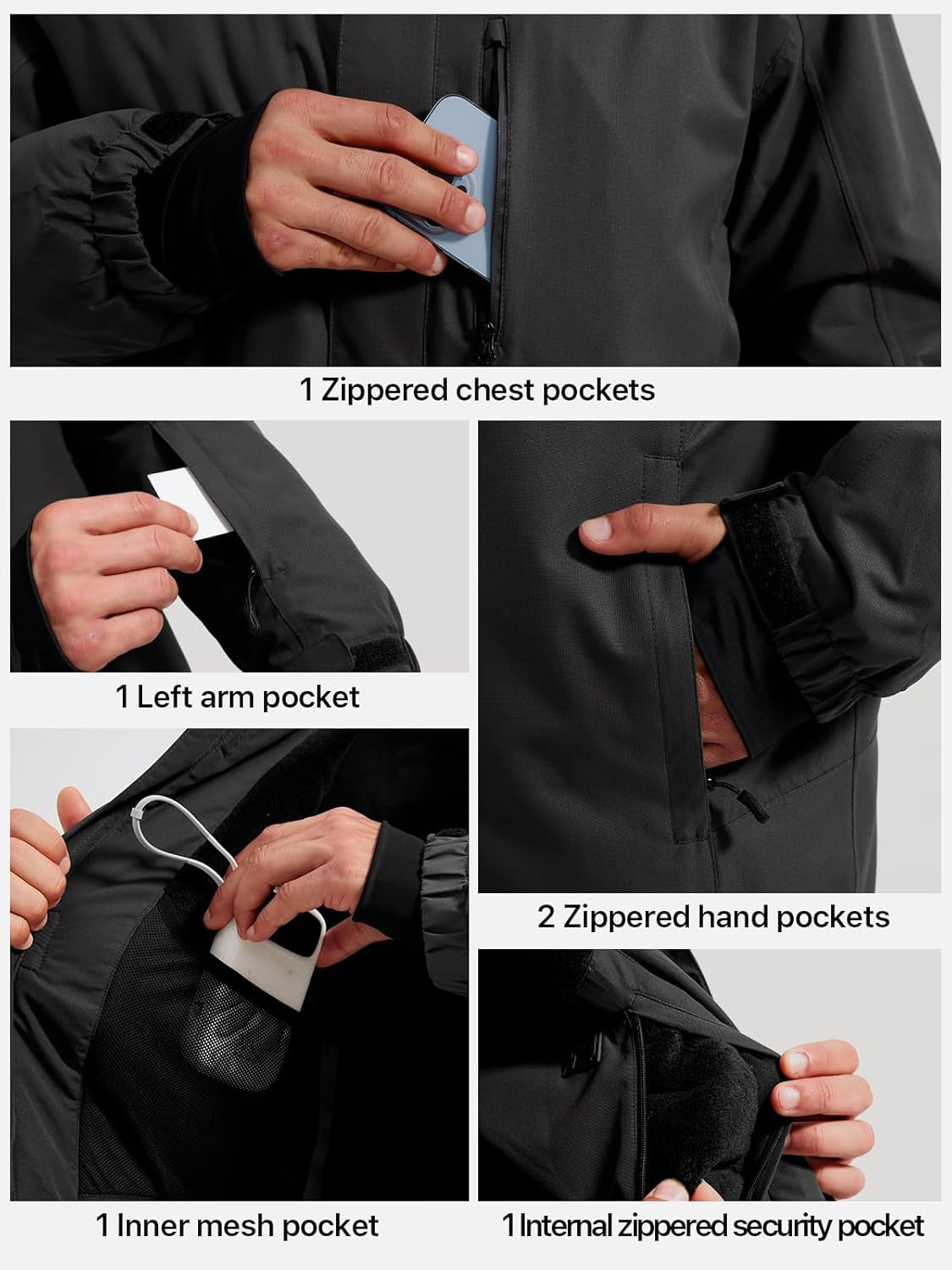 Men'S Waterproof Ski Snow Jacket Fleece Lined Warm Winter Rain Jacket with Hood Fully Taped Seams
