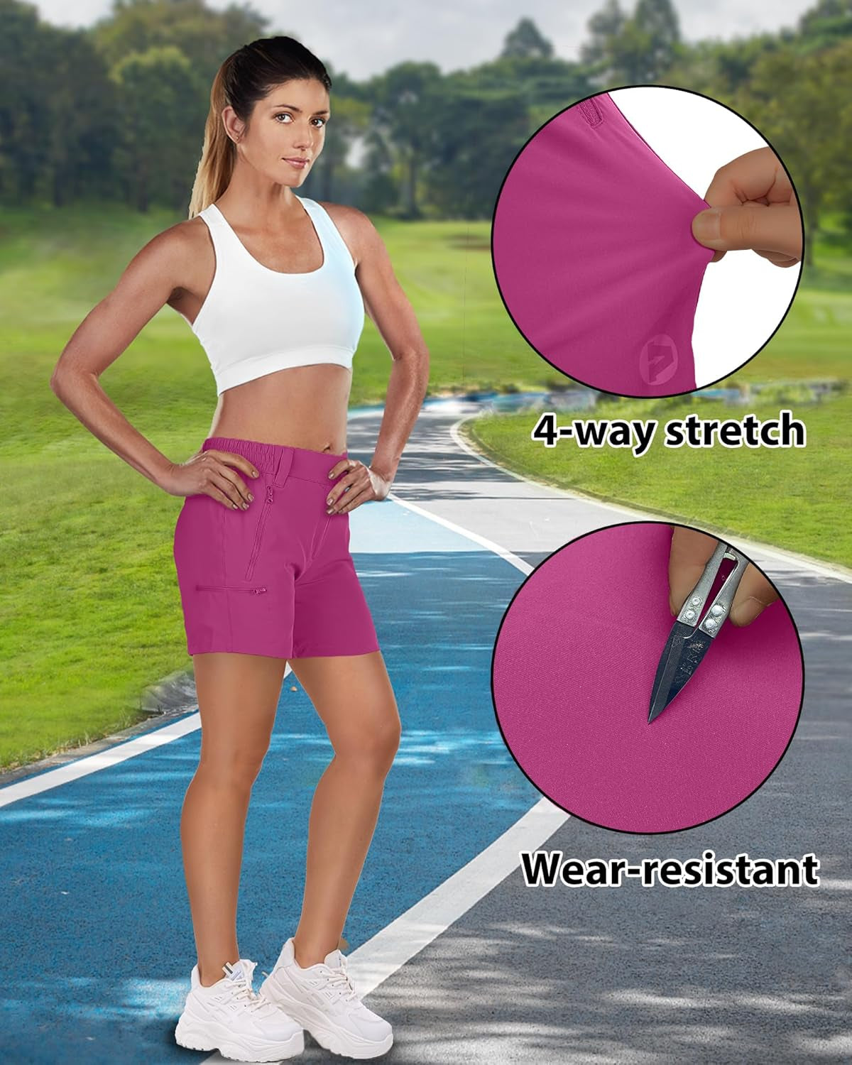 Women'S Hiking Shorts Stretch Lightweight Golf Shorts Quick Dry UPF 50+ 5 Inch Cargo Short for Camping