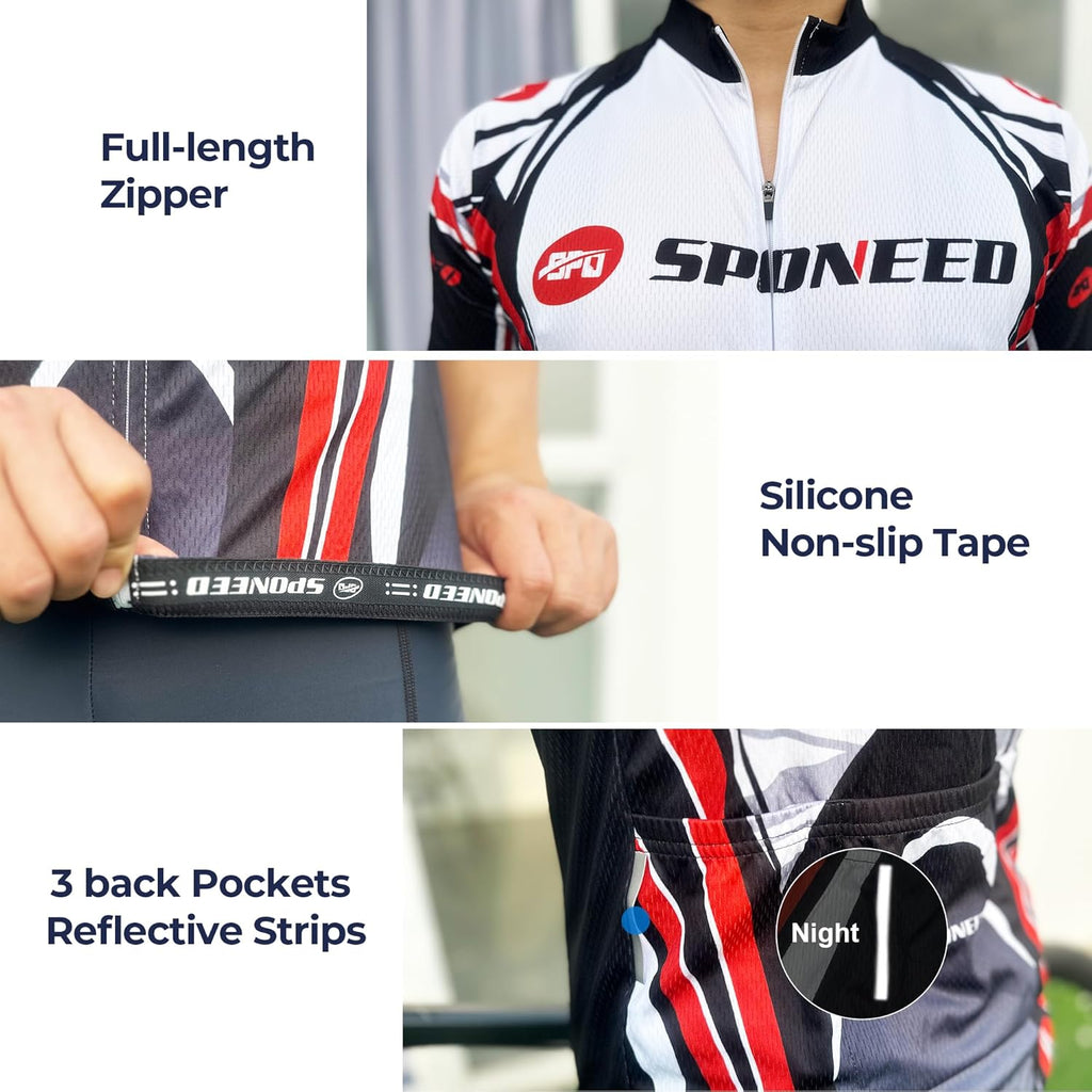 Men'S Cycling Jerseys Tops Biking Shirts Short Sleeve Bike Clothing Full Zipper Bicycle Jacket with Pockets