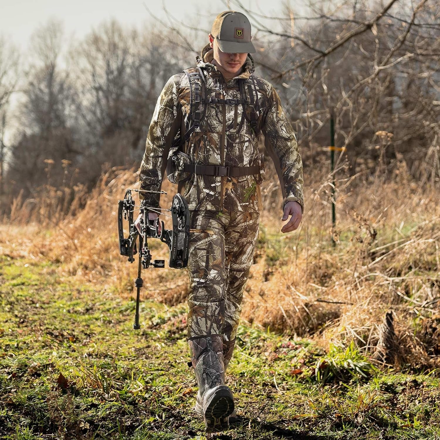 Hunting Clothes for Men with Fleece Lining, Safety Strap Compatible Water Resistant Silent Hunting Jacket and Pants