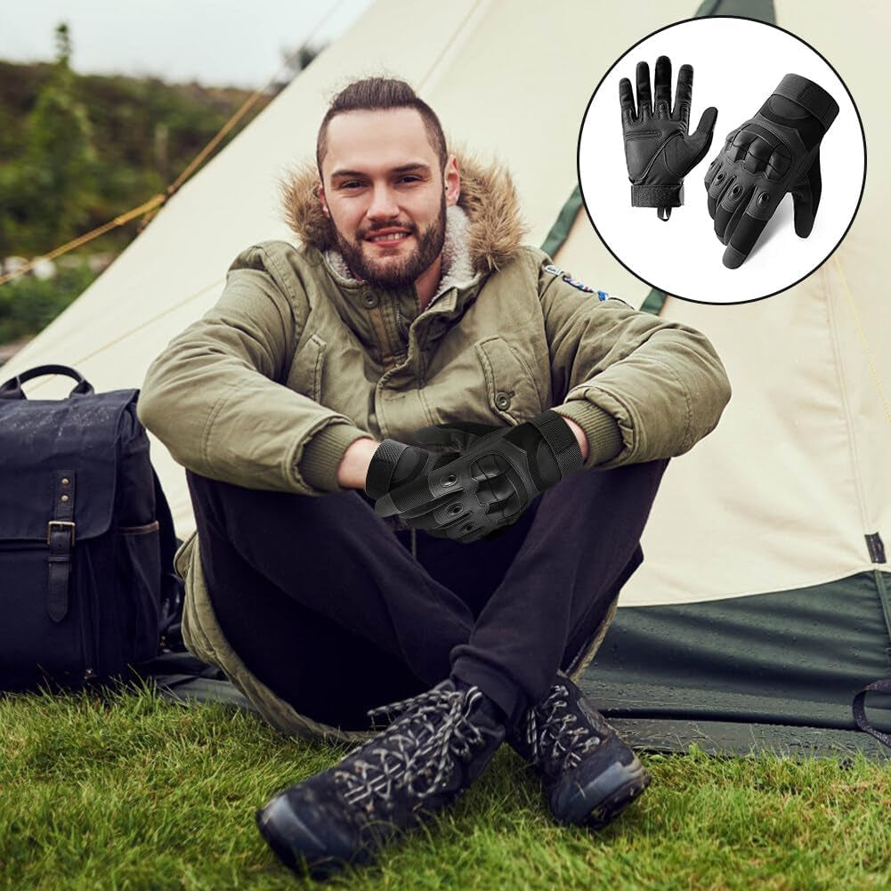 Tactical Gloves with Knuckle Protection, Men Outdoor Gloves Fingerless Glove for Riding, Cycling, Motorcycle, Driving Gloves (Black L)