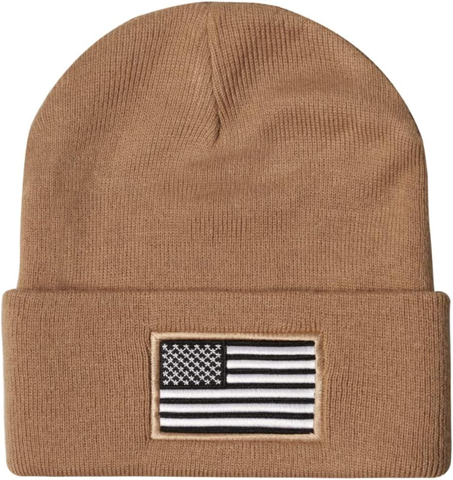 Men’S US American Flag Embroidered Folded Cuff Skull Beanie Cap – Comfortable Stretchy Warm and Cozy Winter Hat