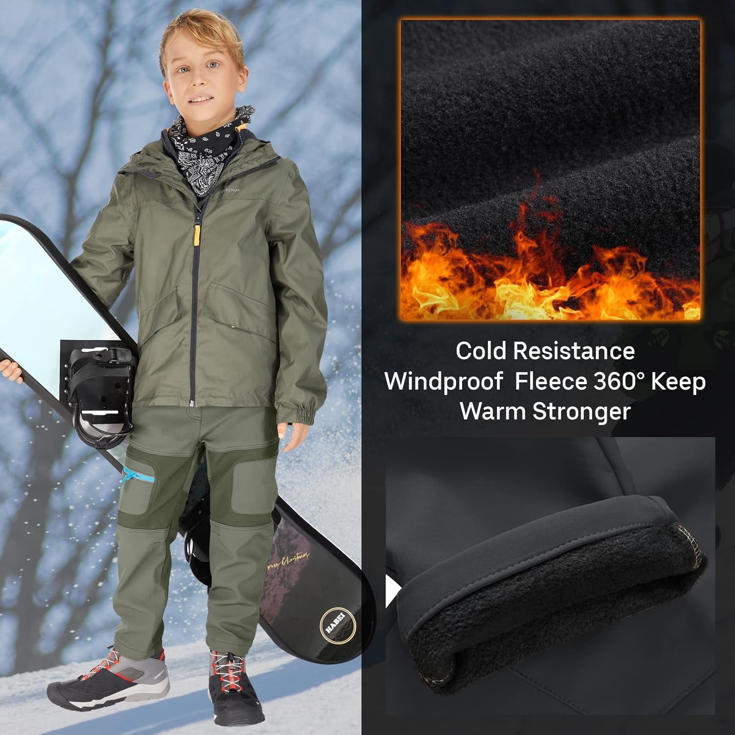 Kids Boy'S Snow Waterproof Pants Youth Fleece Lind Hiking Softshell Warm Insulated Trousers