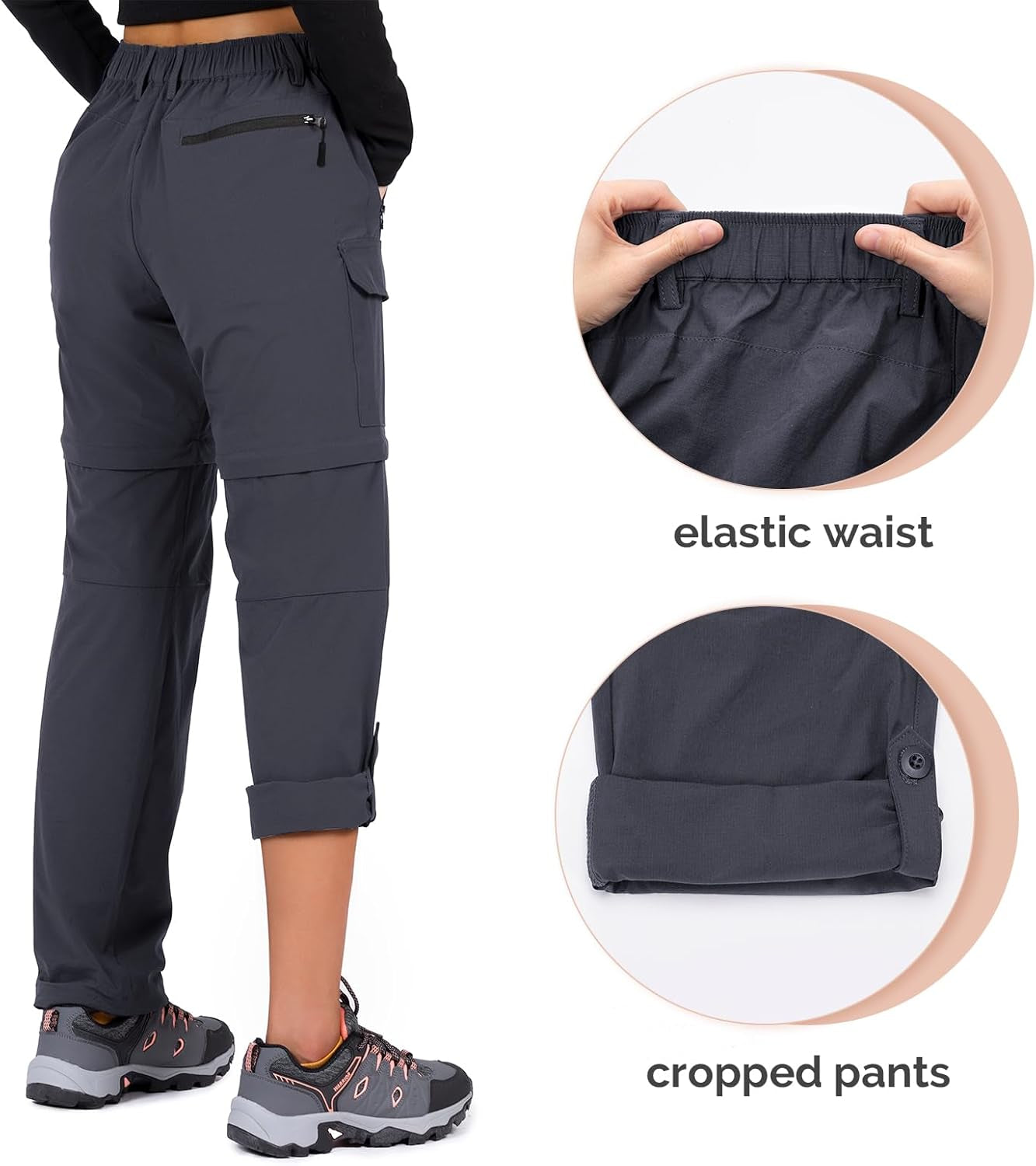 Women'S-Hiking-Pants-Convertible Quick-Dry-Stretch-Lightweight Zip-Off Outdoor Pants with 5 Deep Pockets