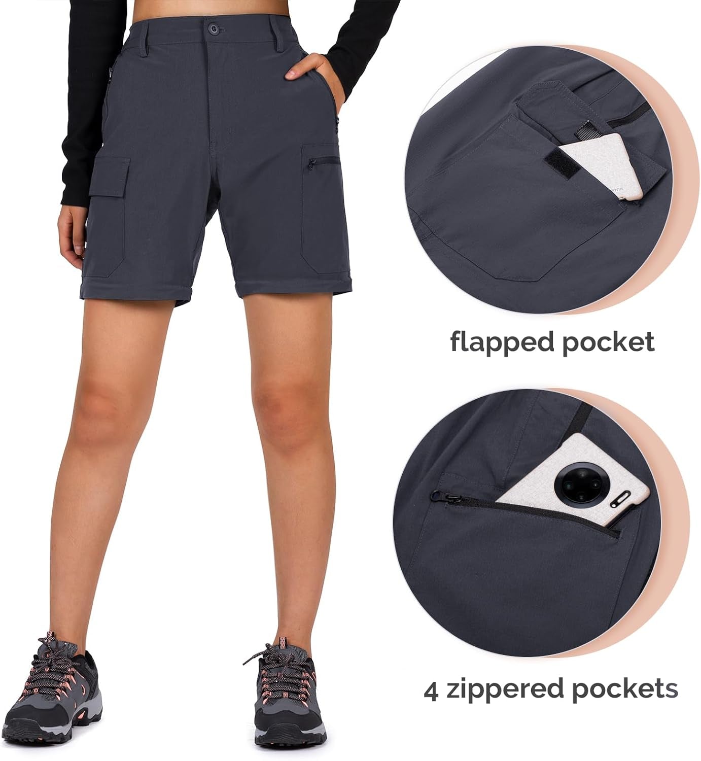 Women'S-Hiking-Pants-Convertible Quick-Dry-Stretch-Lightweight Zip-Off Outdoor Pants with 5 Deep Pockets